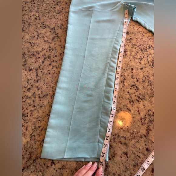 Women’s high-rise cropped Light Blue 100% raw silk trousers SZ 10 - Picture 8 of 8